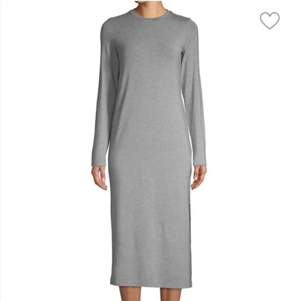 Vince Gray Long Sleeve Midi Dress Medium Jersey Knit Side Slit